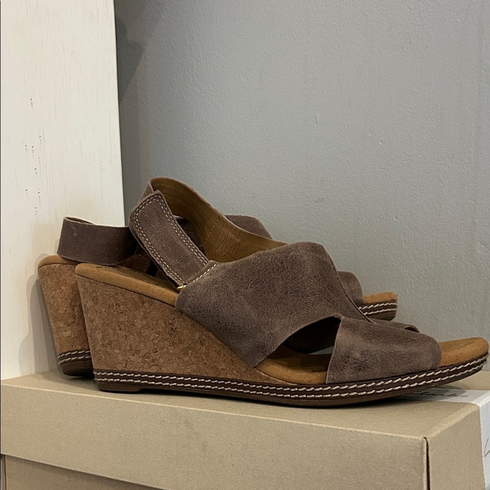 Clarks Tan Wedge Sandals